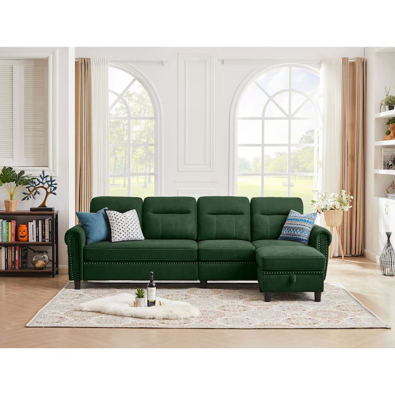 4 Seater L Shaped Reversible Sectional Sofa with Storage Ottoman