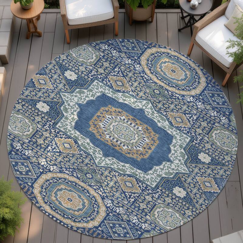 Machine Washable Indoor/ Outdoor Traditonal Isaiah Chantille Rug - Navy - 8' x 8'