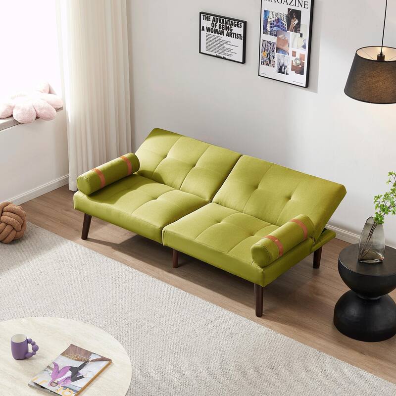 Convertible Sofa Bed Futon with Solid Wood Legs in Linen Fabric