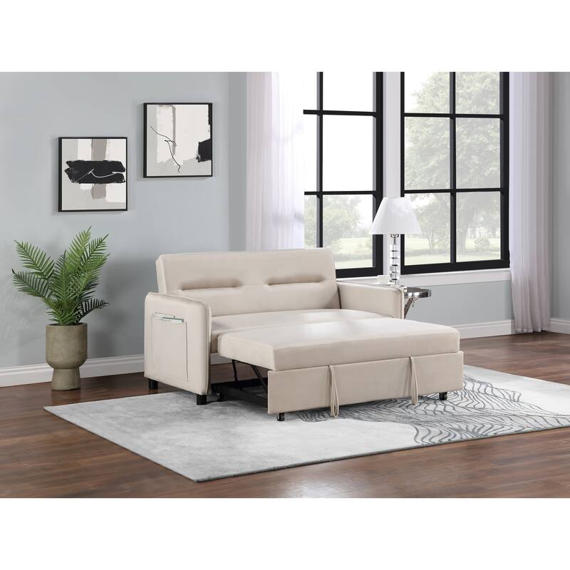 57 inch Velvet Upholstered Fold Out Sleeper Sofa, 2 Seater Sofa with