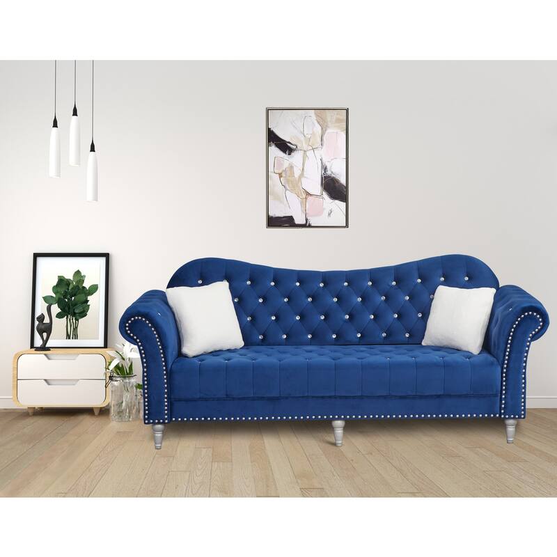 Velvet Rolled Arm Chesterfield Sofa