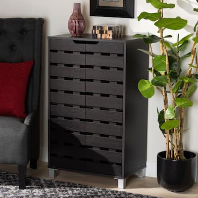 Ernest Dark Brown Finished Wood 2-Door Shoe Storage Cabinet