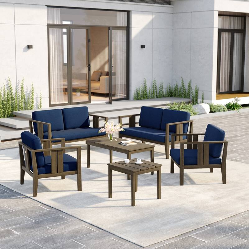 6-Piece Outdoor Furniture Solid Teak Patio Conversation Set with Table
