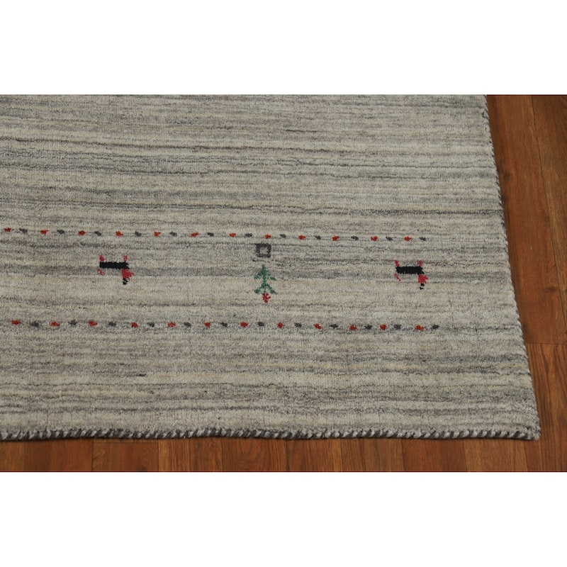 Hand Knotted Oriental 100% Wool Carpet Tribal Animal Pictorial Greys & Charcoal Gabbeh Area Rug - 7' 9'' X 5' 1''