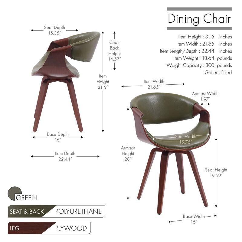 Porthos Home Drew Faux Leather Mid Century Dining Chair with Wooden Legs