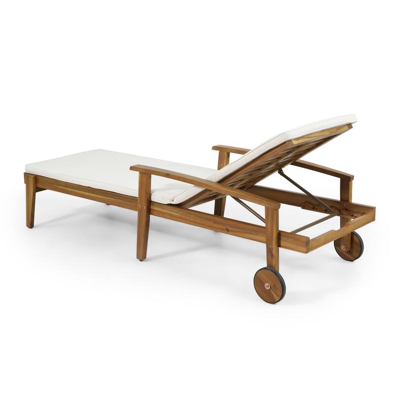 Jason Outdoor Acacia Wood Outdoor Chaise Lounge with Water Resistant Cushion by Christopher Knight Home