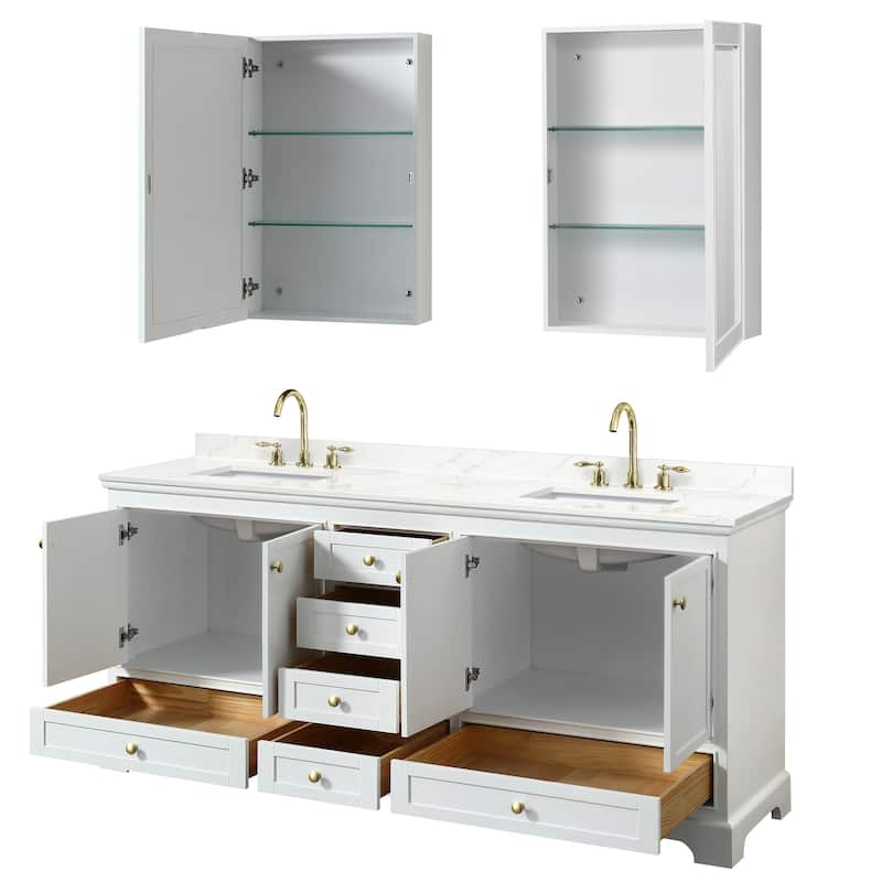 Deborah 80-inch Double Vanity, Quartz Top, Medicine Cabinets