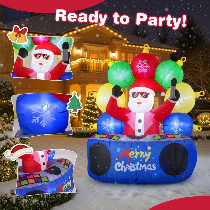 Gymax 6Ft Inflatable DJ Santa Blow up Christmas Party Santa Claus