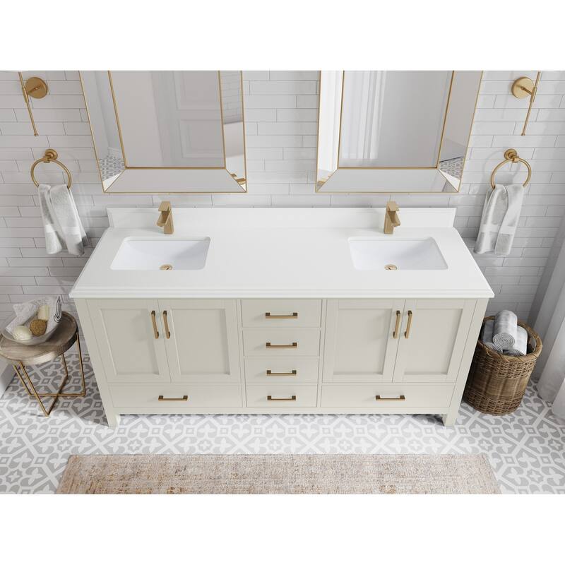 Willow Collection 72 in. W x 22 in. D Malibu Double Sink Bathroom Vanity with Countertop - 1.5" White Quartz - FineGrain