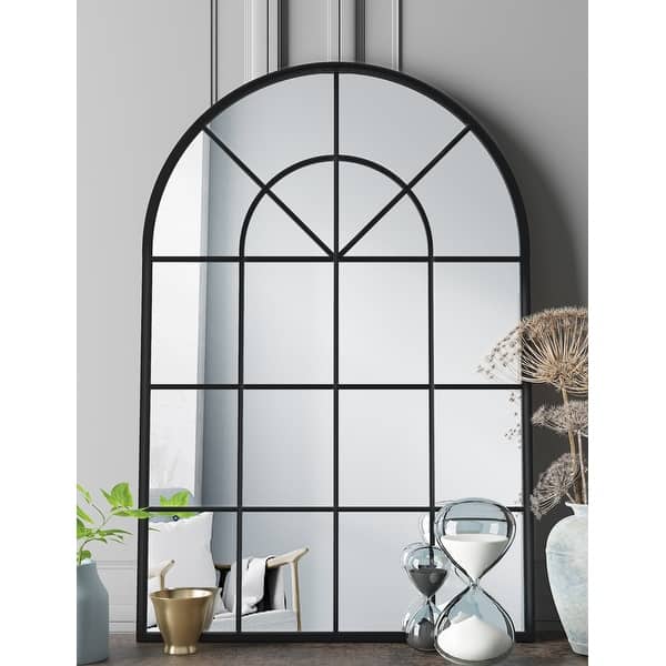 32 Inch Window Pane Framed Wall Mounted Bathroom Mirror in Black - 31 ...