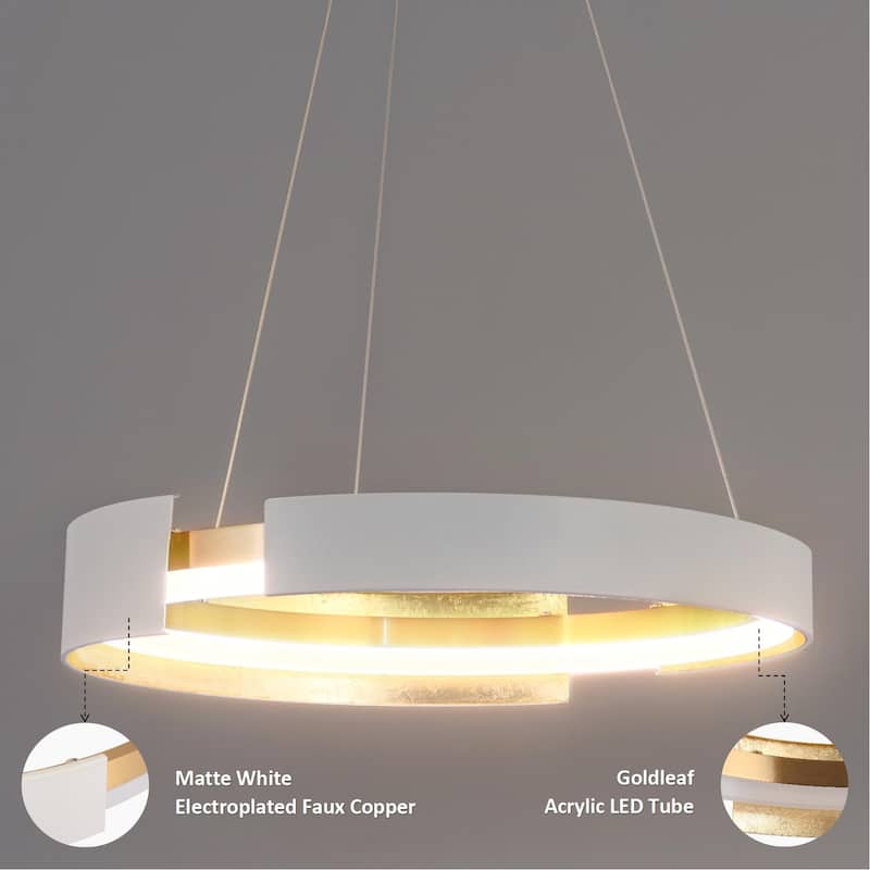 Modern 1-Light Black Gold LED Chandelier Round Metal Pendant Lights for Dining Room