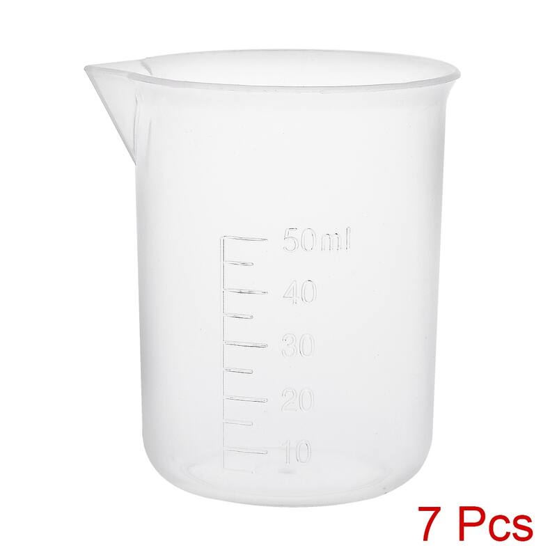 7pcs Clear Measuring Cup Labs PP Plastic Graduated Beakers 50ml - Transparent