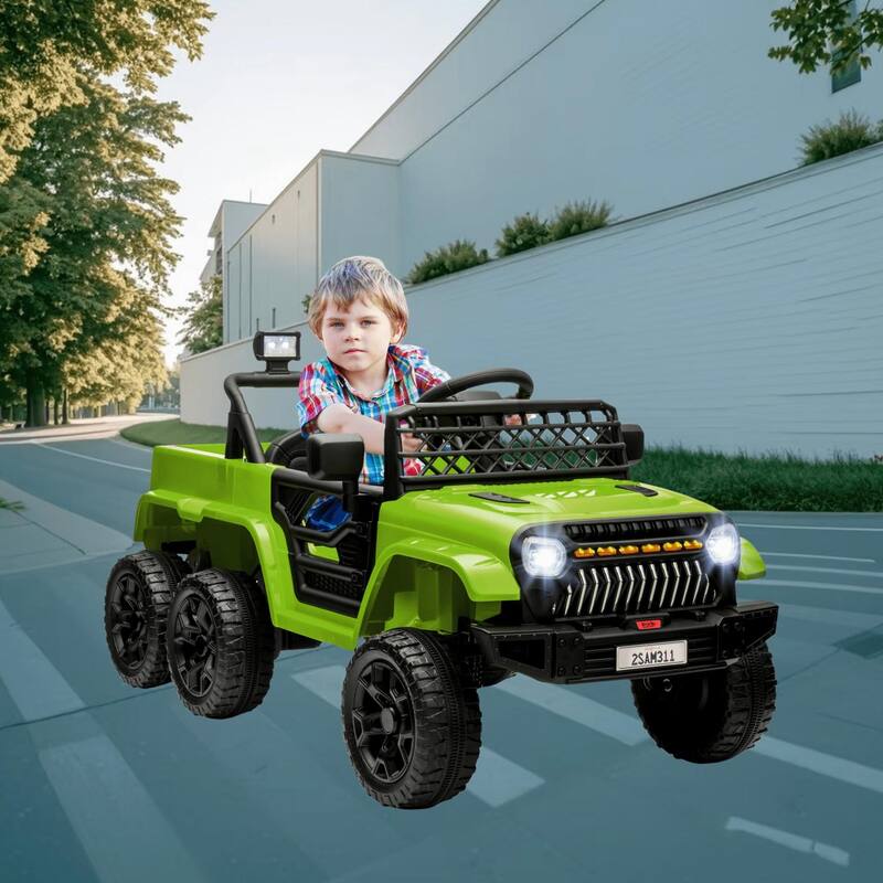 Kids Electric Ride On Truck with Switchable 4WD or 2WD, Spring Suspension, LED Light, Horn and Parental Remote Control - Green