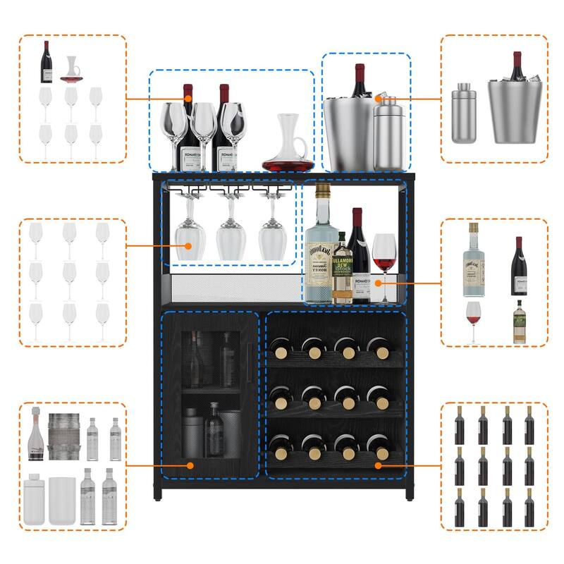 Wine Bar Cabinet with Storage,Small Liquor Cabinet,Bar Cabinet with Glass Holder