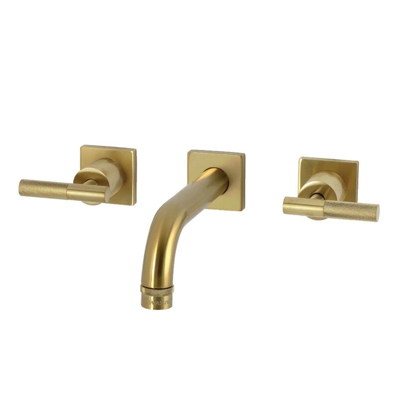 Kingston Brass Convergent Double-Handle Wall Mount Bathroom Faucet with Knurled Handle - Brushed Brass