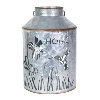 Exhart Solar Stamped Metal Hummingbird and Flower Design Lantern Reads Home, 11.5 Inch