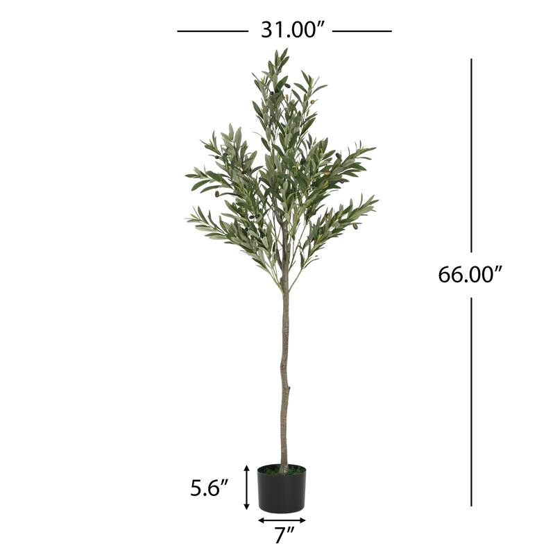 Roomfitters 66'' Artificial Olive Tree, Tall Faux Indoor Plant with Black Plastic Pot for Home Decor, Green