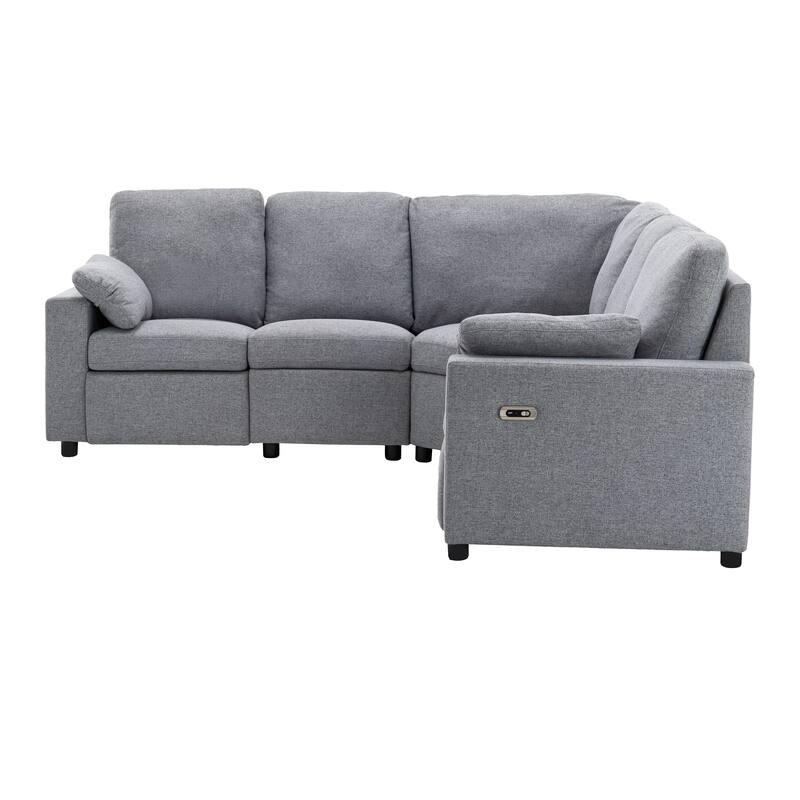88.9" Linen Power Recliner Sectional Sofa with Storage Drawers