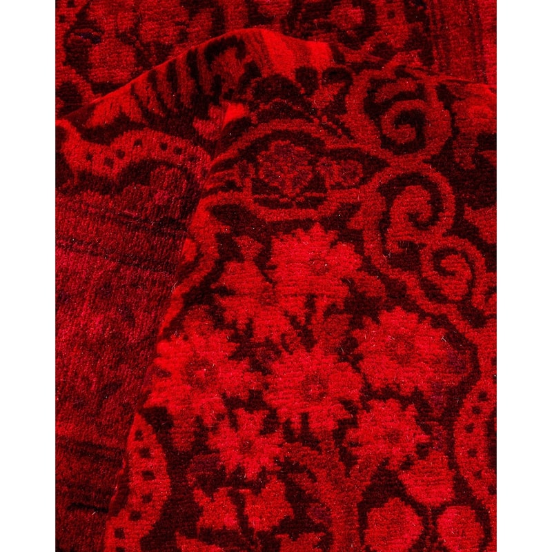 Overton Hand Knotted Wool Vintage Inspired Modern Contemporary Overdyed Red Runner Rug - 2' 7" x 12' 2"
