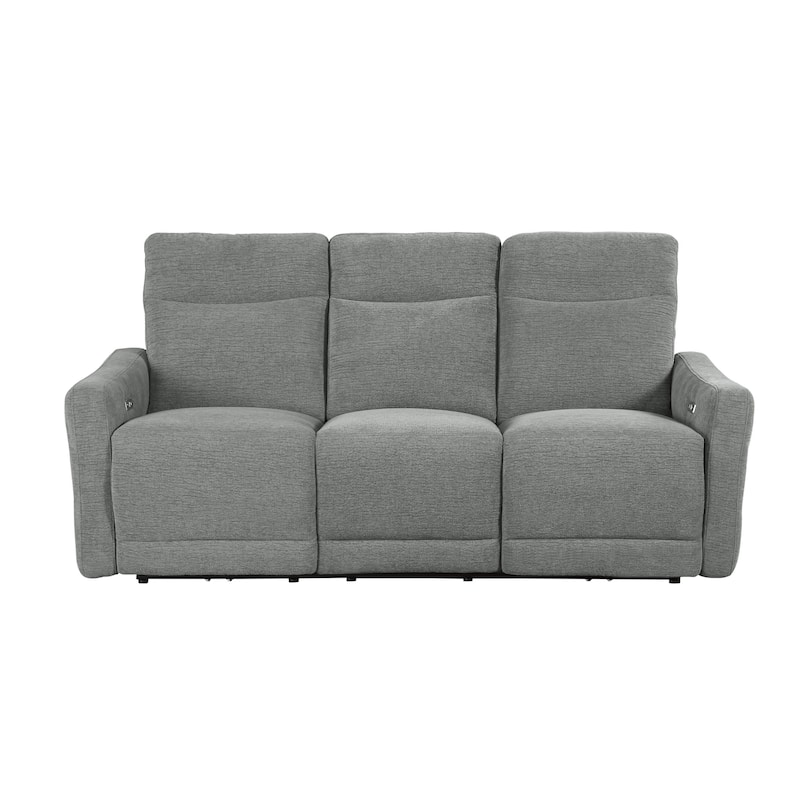 Eddie Power Double Reclining Sofa w USB, Lay Flat, Dove Gray Chenille