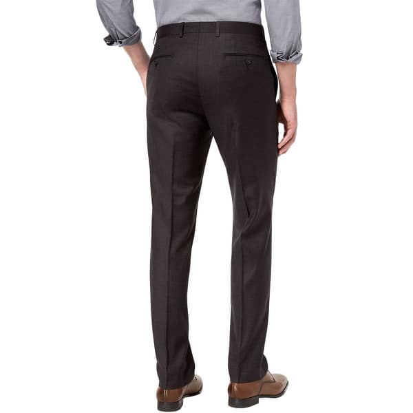 Shop Calvin Klein Mens Slim Fit Stretch Charcoal Mini Grid Pants
