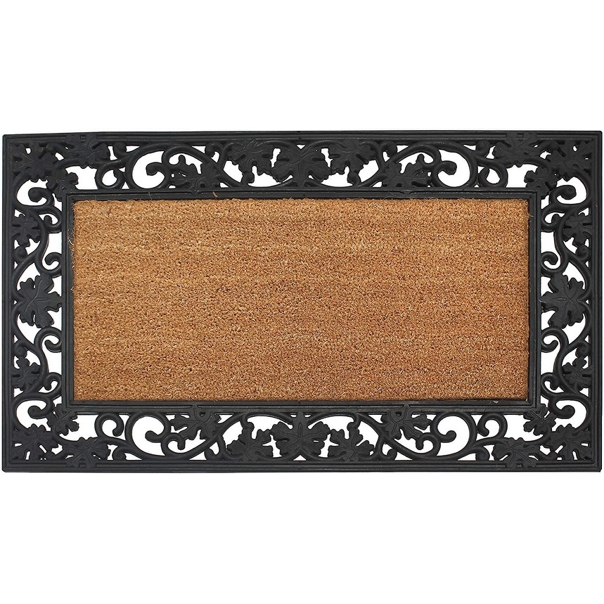 A1 Home Collections A1hc Welcome Mat Black/Beige 24 in. x 39 in. Coir PVC Classic Border Heavy Duty Door Mat
