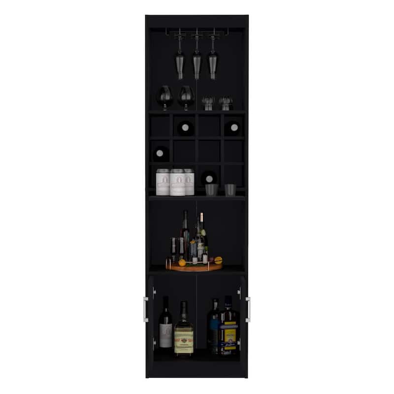Kevil Tall Bar Cabinet, 5 Shelves, and Pull Out Tray