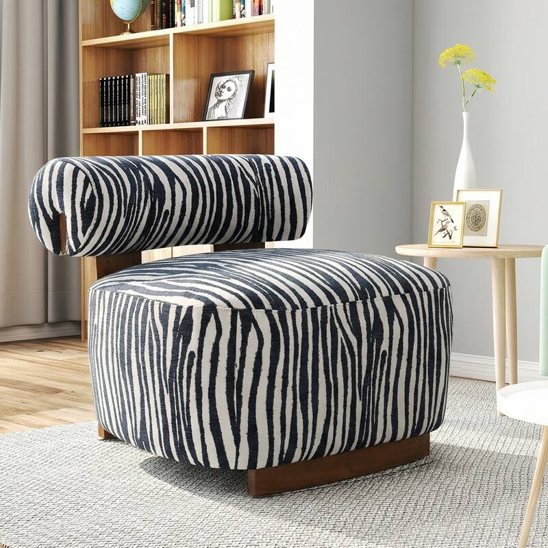 Rossetta Zebra-Striped Chenille Fabic Low Cylindrical Backrest Armchair with High-Quality Foam Cushion