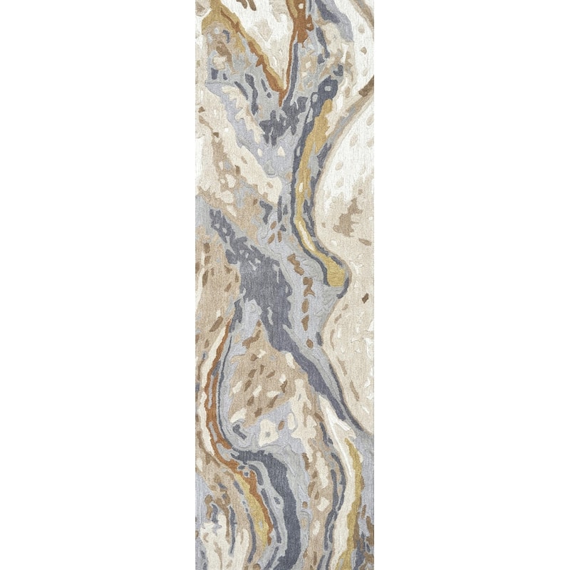 Alora Decor Flare Blue, Grey, Taupe, and Gold Hand-tufted Wool Rug