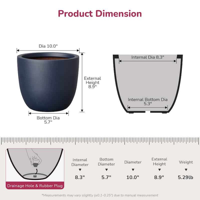 Tall Round Concrete Planter Plant Pot with Drainage Hole