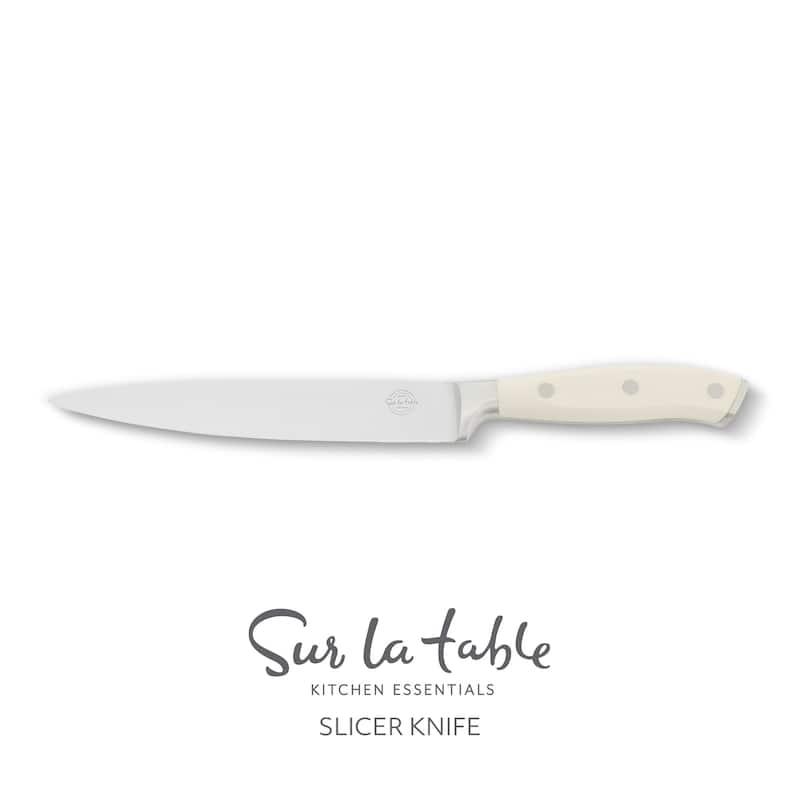 Sur La Table Kitchen Essential Tasting Kitchen German Steel Forged Full Tang Prfessional Knife with White Handle - Slicer