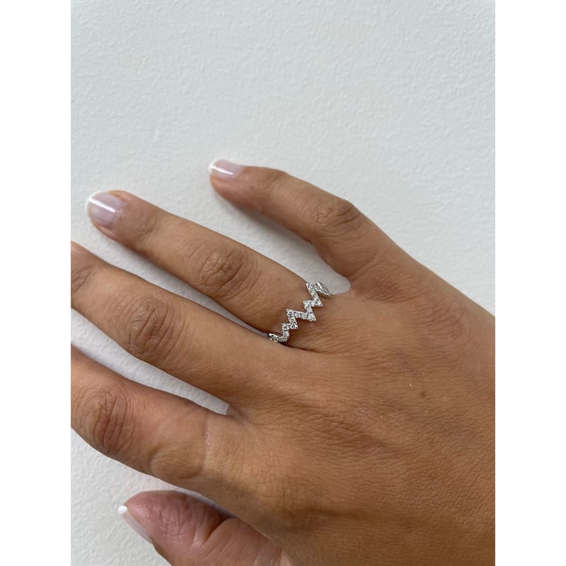 Joelle Collection Diamond Heart Beat Band Ring for Her 14K Gold - Womens Diamond Stackable Ring