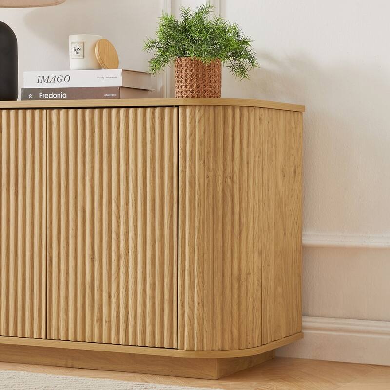 Sideboard Storage Cabinet TV Stand with wave pattern Buffet Cabinet Wooden Vertical Striped Cabinet