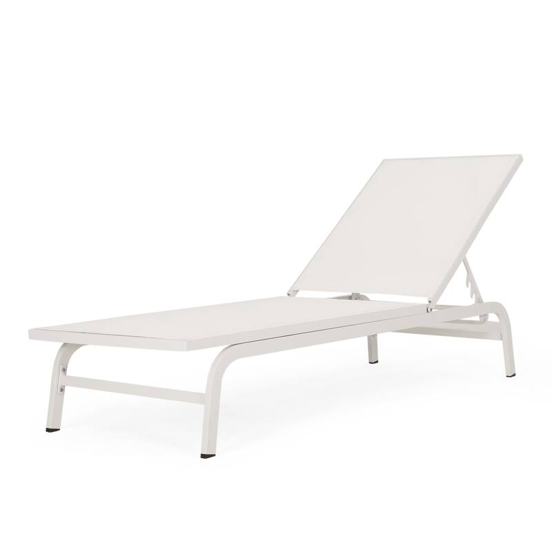 2-Piece White Outdoor Chaise Lounge Set Breathable Mesh Recliner Chair for Patio Poolside Garden