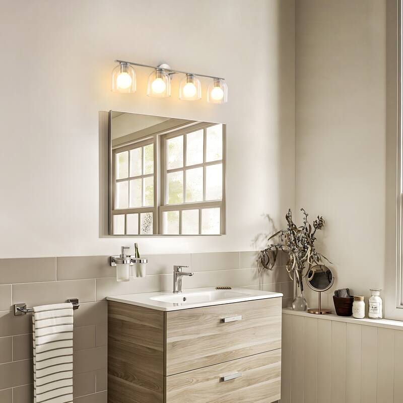 2/3/4-Light Dimmable Bathroom Vanity Light with Glass Shade - Matte Black