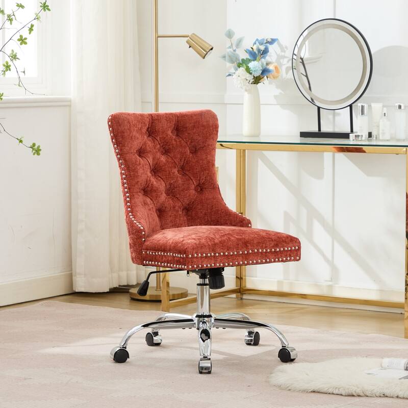 Roomfitters Chenille Tufted Office Chair, Adjustable Swivel Desk Chair with Chrome Metal Base