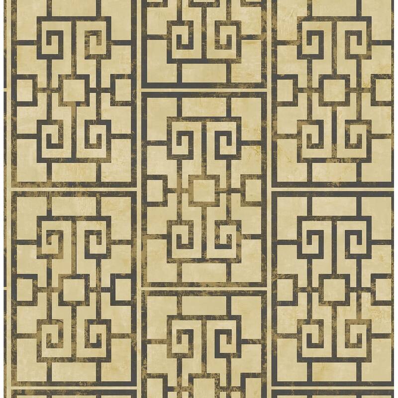 Seabrook Designs Koi Dynasty Lattice Unpasted Wallpaper - 20.5 in. W x 33 ft. L - Metallic Gold and Ebony