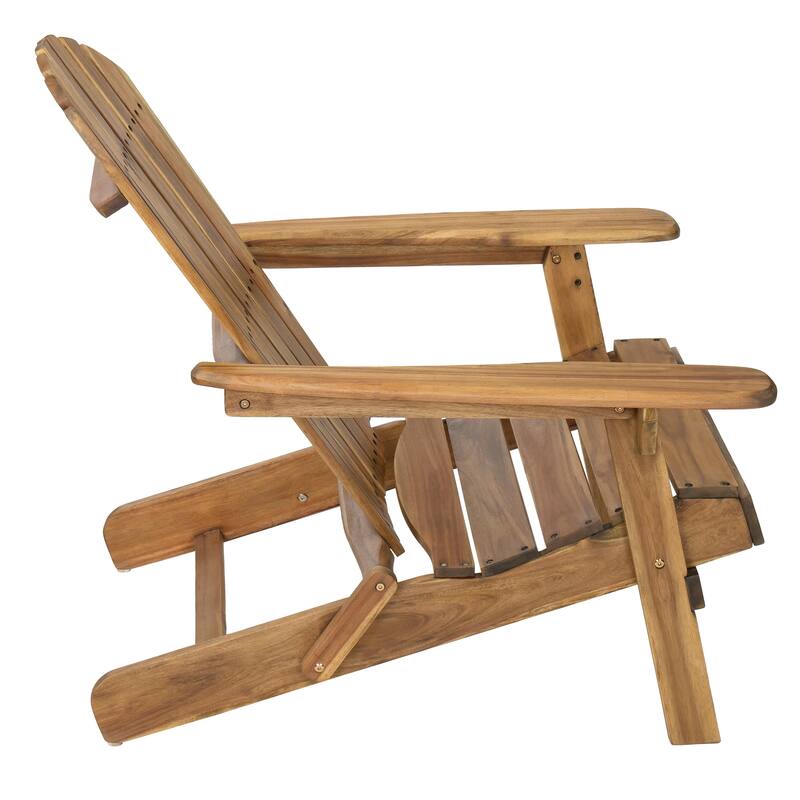 Roomfitters Folding Adirondack Chair Outdoor Wooden Lounge Furniture with Wide Armrests and Slatted Back Teak