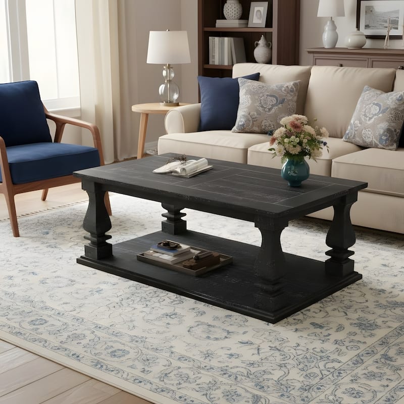 Farmhouse Coffee Table with Open Bottom Shelf for Living Room