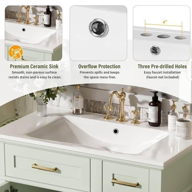 30" Freestanding Bathroom Vanity with Ceramic Sink