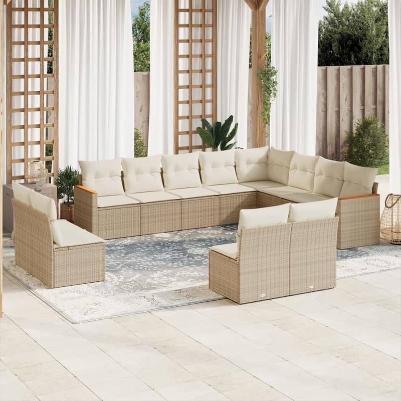 vidaXL Patio Sofa Set with Cushions Outdoor Conversation Furniture Poly Rattan - 24.4 x 24.4 x 27.2 in - Beige without table