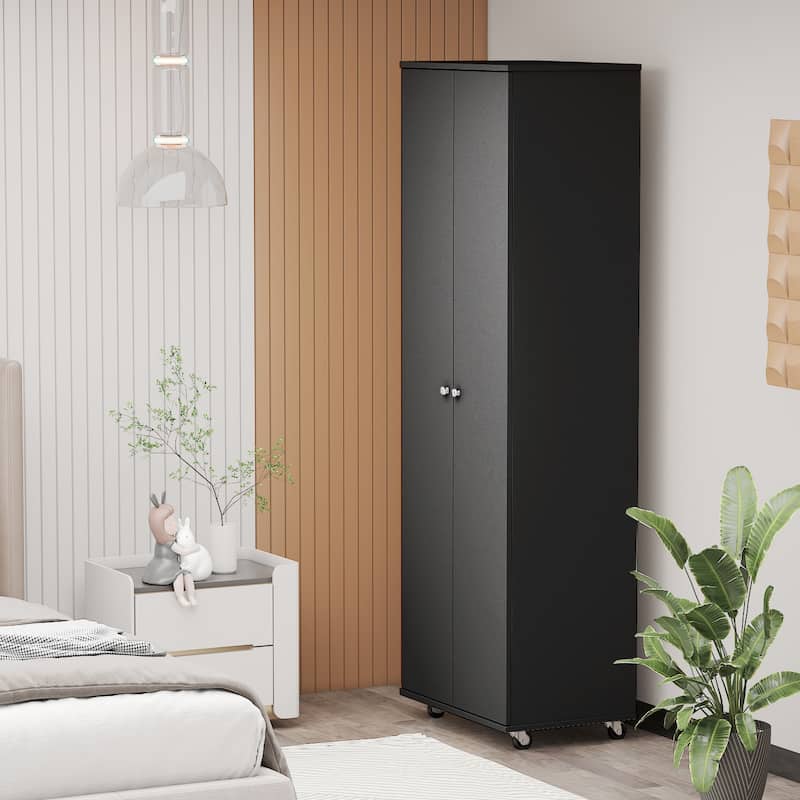 Kerrogee Tall Shoe Cabinet with Doors, 8-Tier Shoe Storage with Wheel - 15.7"W x 23.6"L x 70.9"H