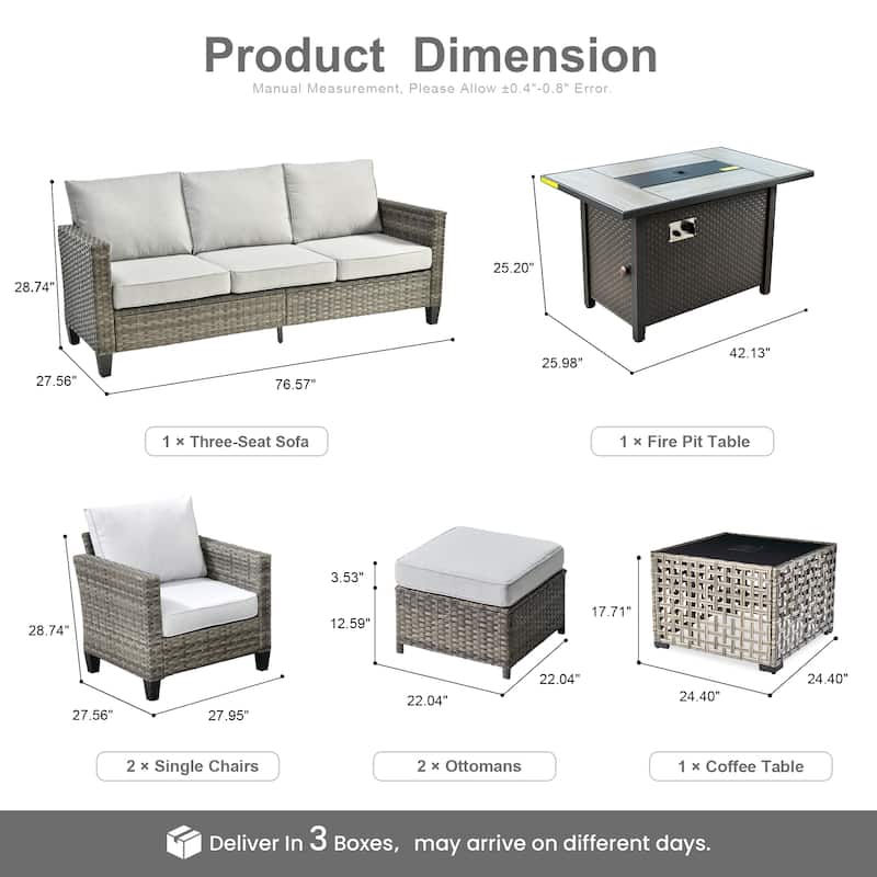 XIZZI 7-Piece Outdoor Patio Wicker Furniture Set with Fire Table