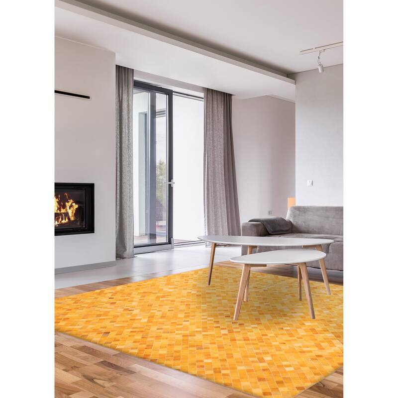ECARPETGALLERY Handmade Cowhide Patchwork Orange Leather Rug - 8'1 x 10'0