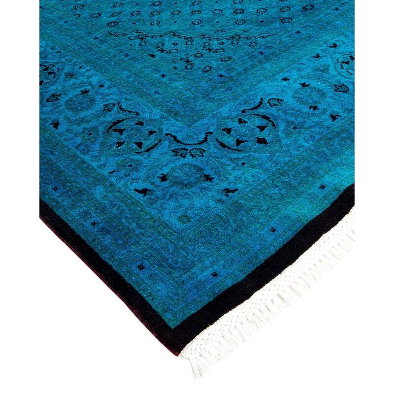 Overton Hand Knotted Wool Vintage Inspired Modern Contemporary Overdyed Blue Area Rug - 8' 1" x 10' 5"