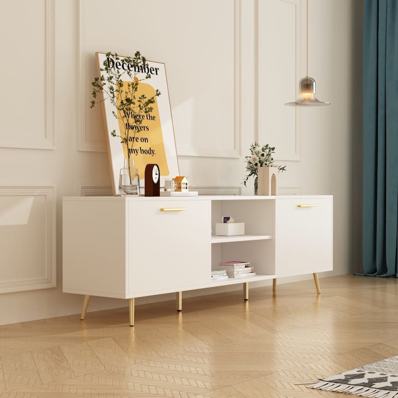 Entertainment Centers TV Stand With 2 Doors - White