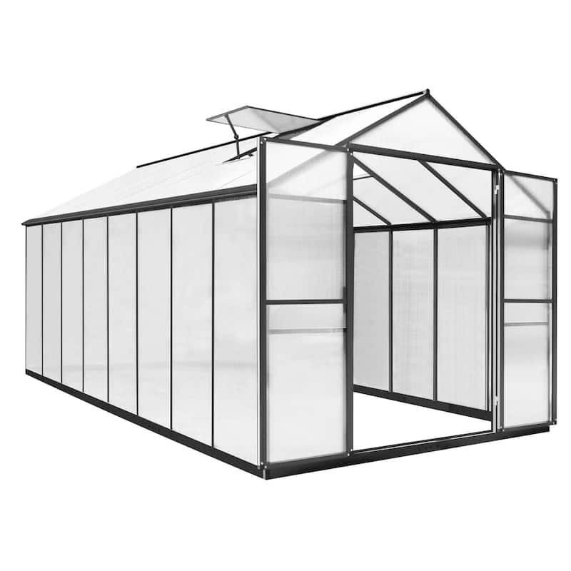 VEIKOUS Aluminum Walk-In Garden Greenhouse Kit with Adjustable Roof Vent and Lockable Door Grey