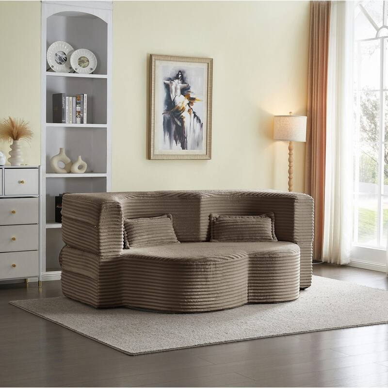 Modern 78" Full Size Convertible Corduroy Foam-Filled Sleeper Sofa,Modern Floor Sofa with 2 Pillows