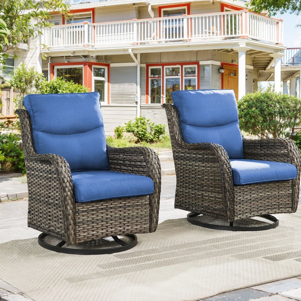Outdoor Patio Glider High Back Chair- Blue cushion - Grey