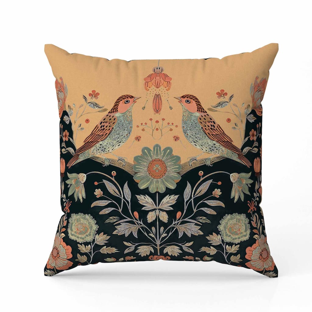 Birdsong Ballet Indoor/Outdoor Reversible Throw Pillow Orange and Indigo